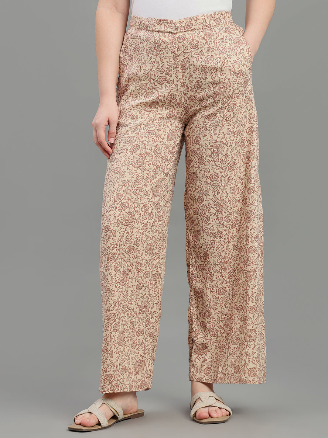 Beige Viscose Printed Palazzo