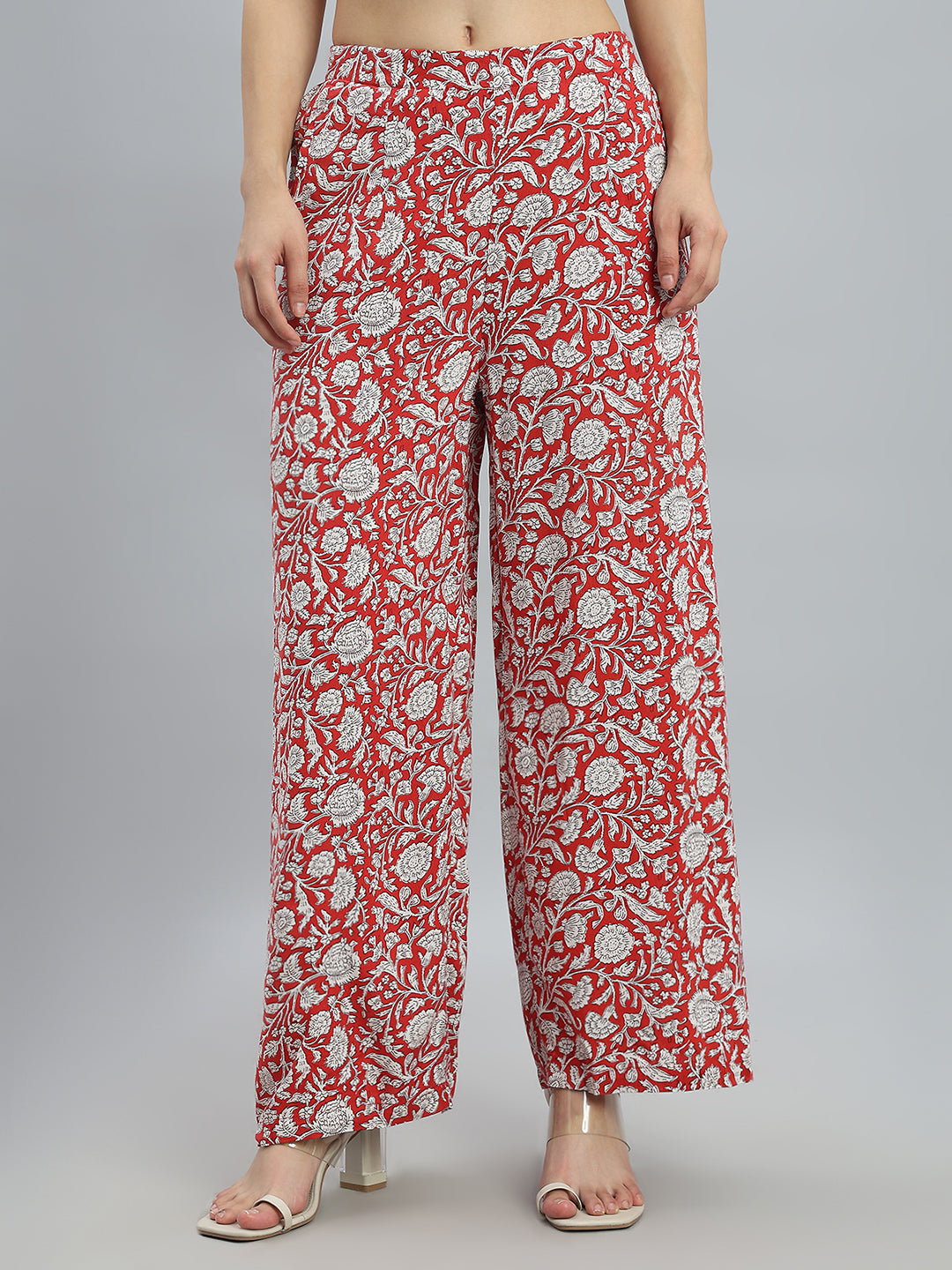 Red Woven Viscose Printed Palazzo