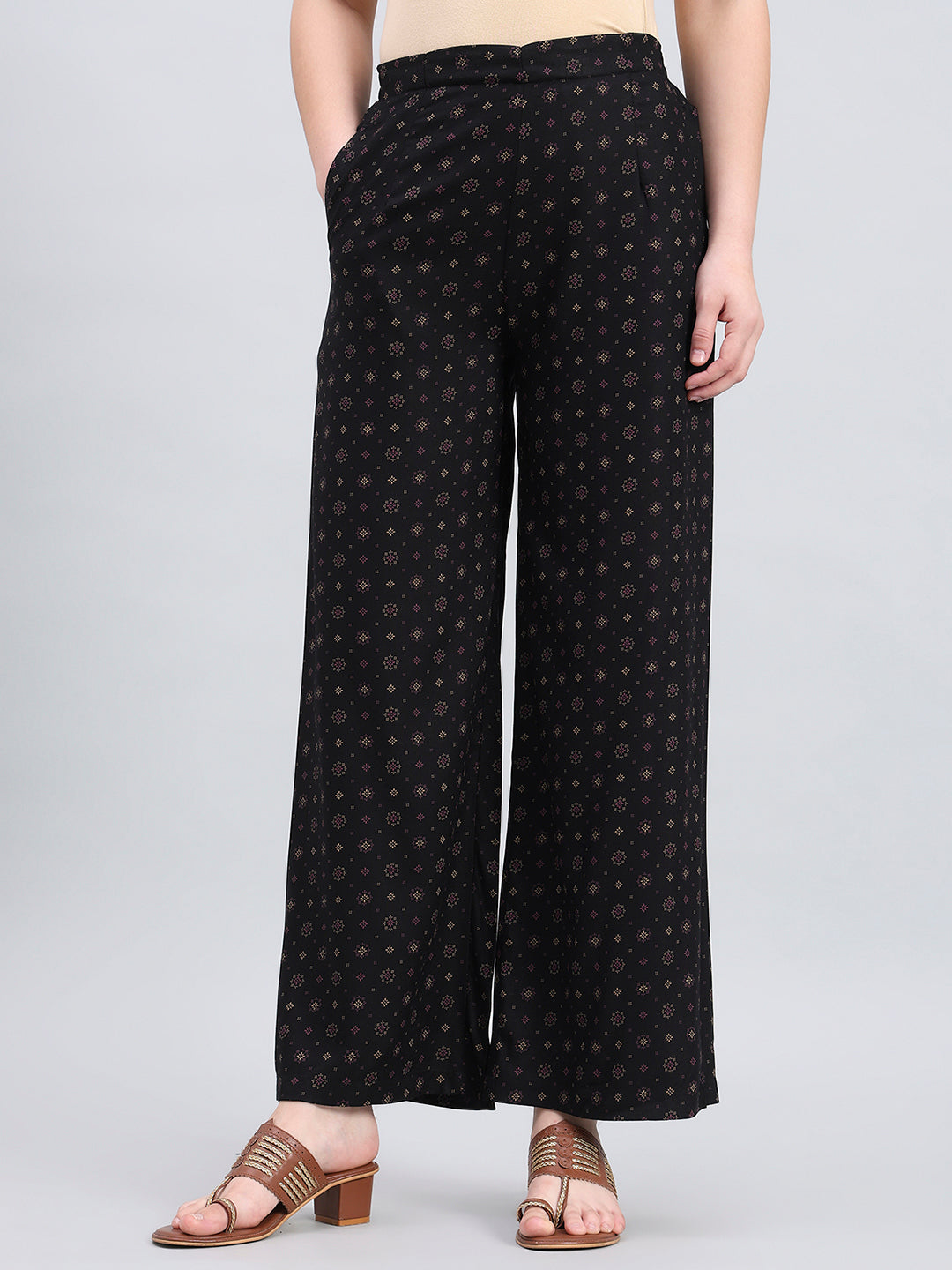 Black Viscose Printed Palazzo
