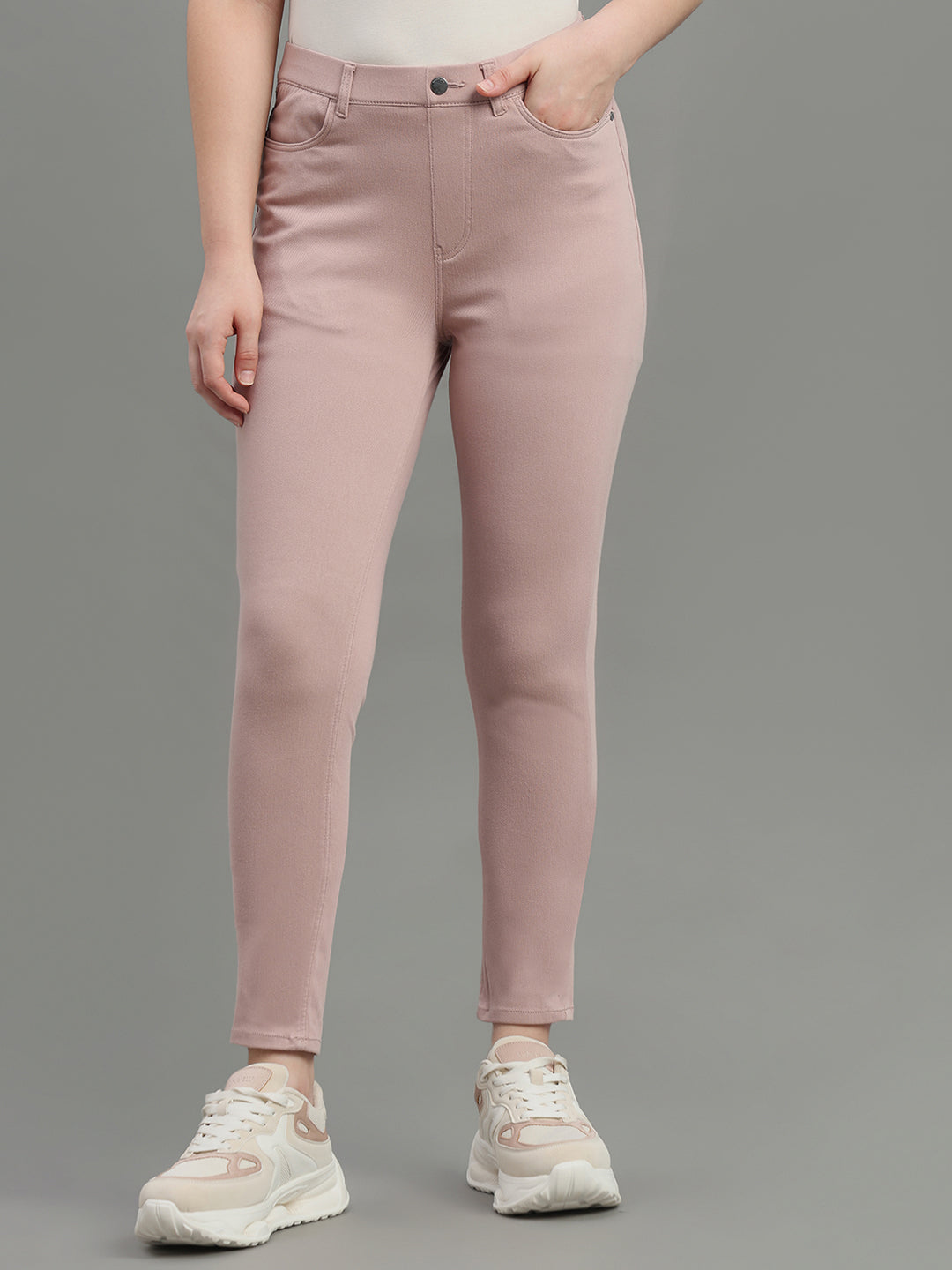 Dusty Pink Cotton Polyester Super Stretch Jeggings
