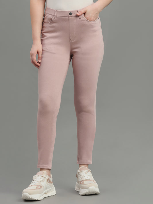Dusty Pink Cotton Polyester Super Stretch Jeggings