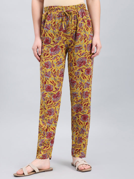Yellow Woven Viscose Printed Lounge Pants