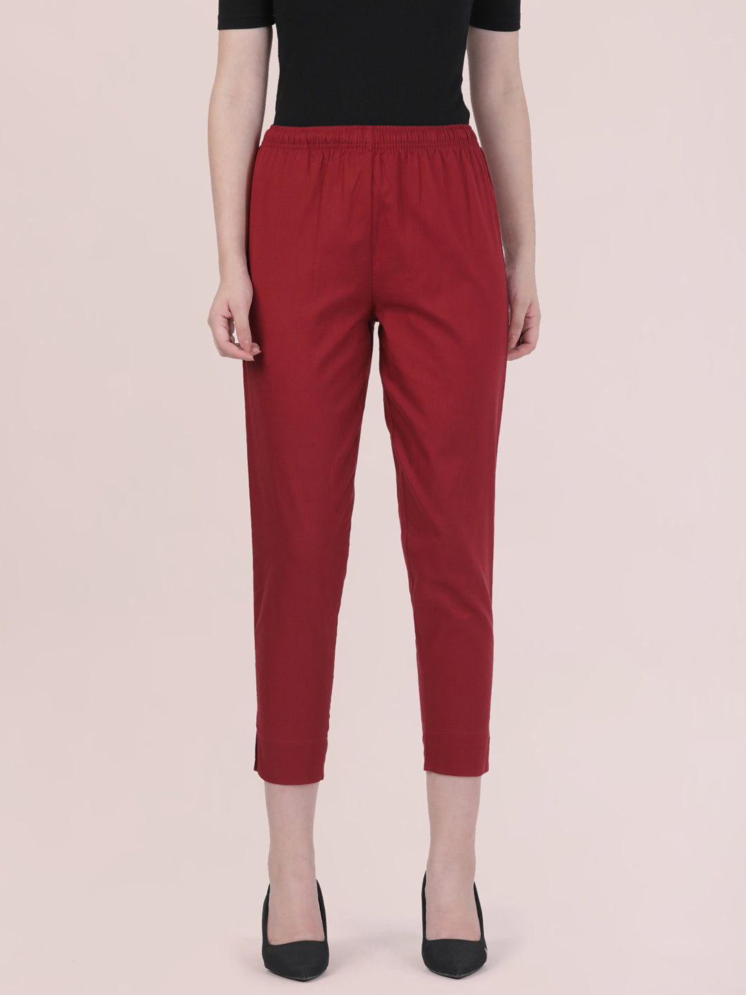 Light Maroon Cotton Pencil Pant