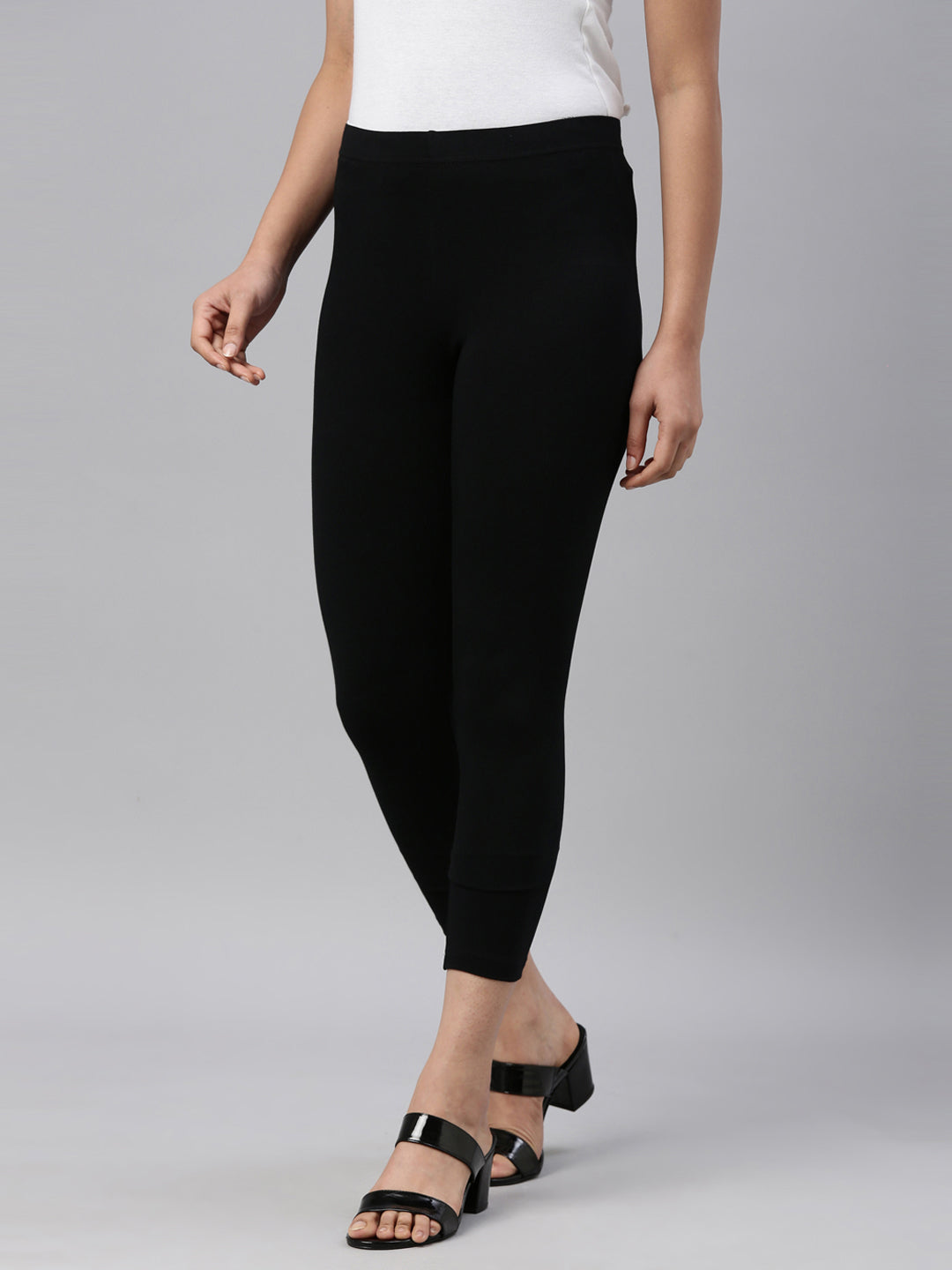 Black Cotton Stretch Cropped Leggings