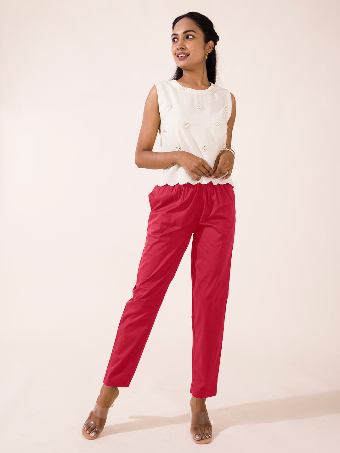 Medium Pink Cotton Cambric Cotton Pants