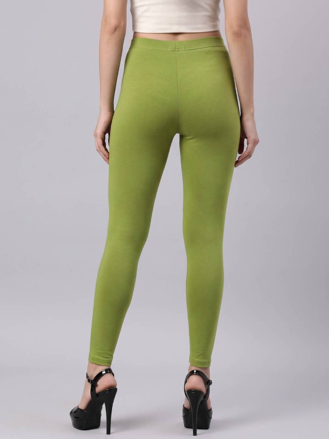 Pista Green Cotton Stretch Ankle Length Leggings