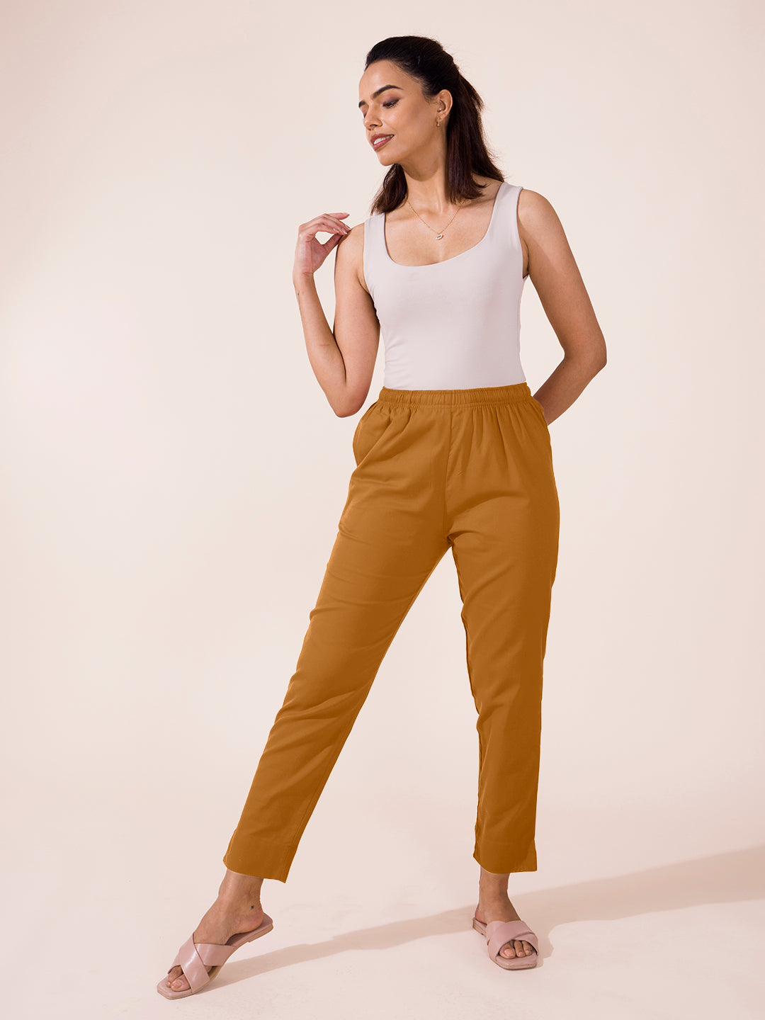 Mustard Cotton Pencil Pant