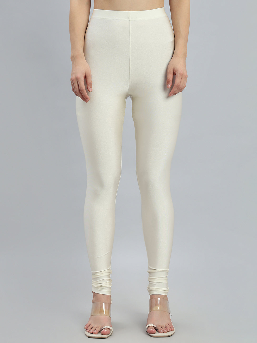 Cream Nylon Stretch Shimmer Churidar