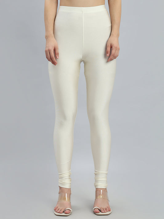 Cream Nylon Stretch Shimmer Churidar