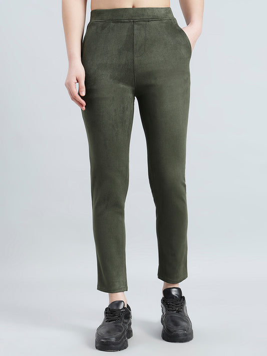 Dark Olive Poly Stretch Suede Tregging