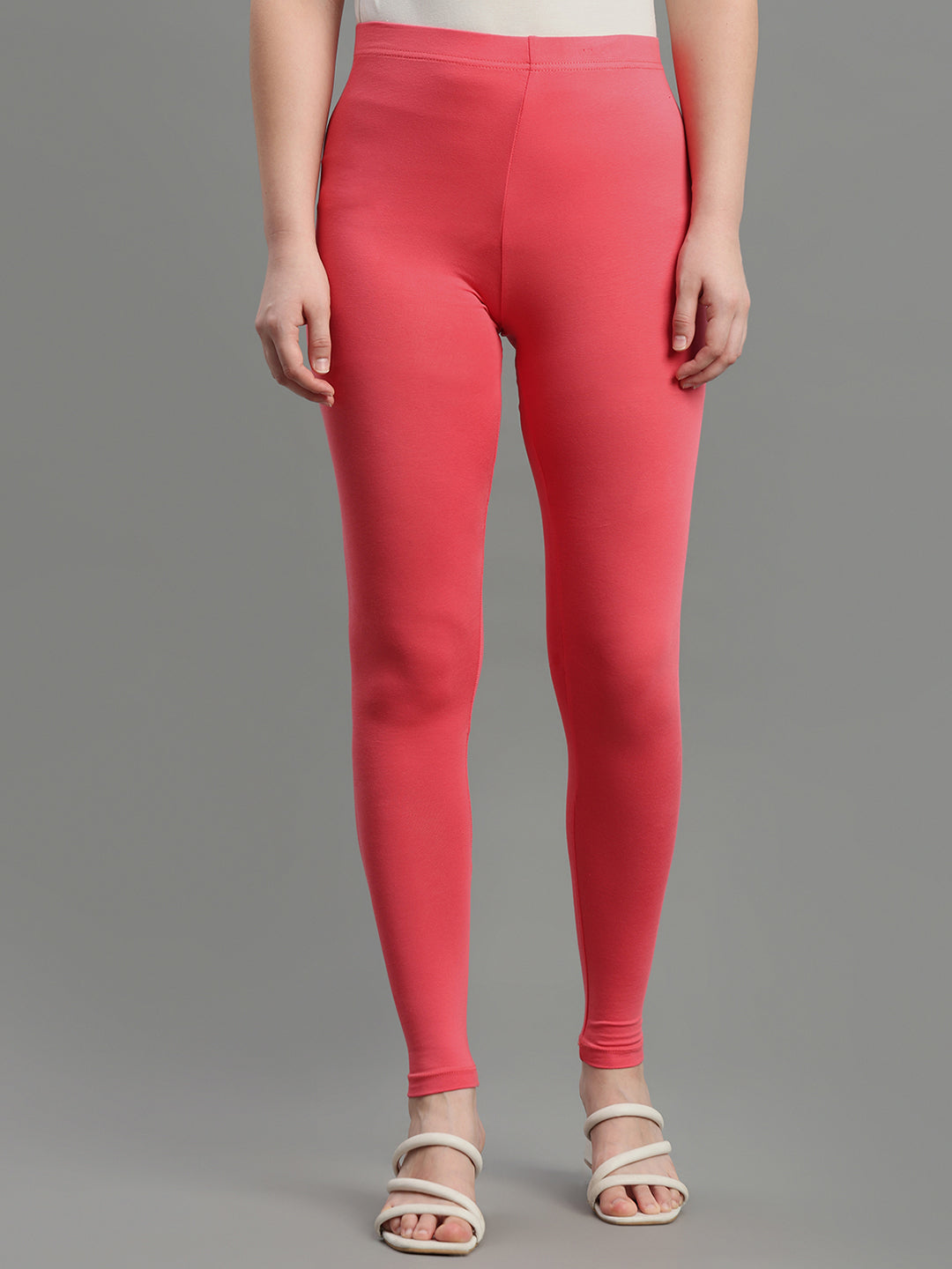 Blush Coral Cotton Stretch Ankle Length Leggings