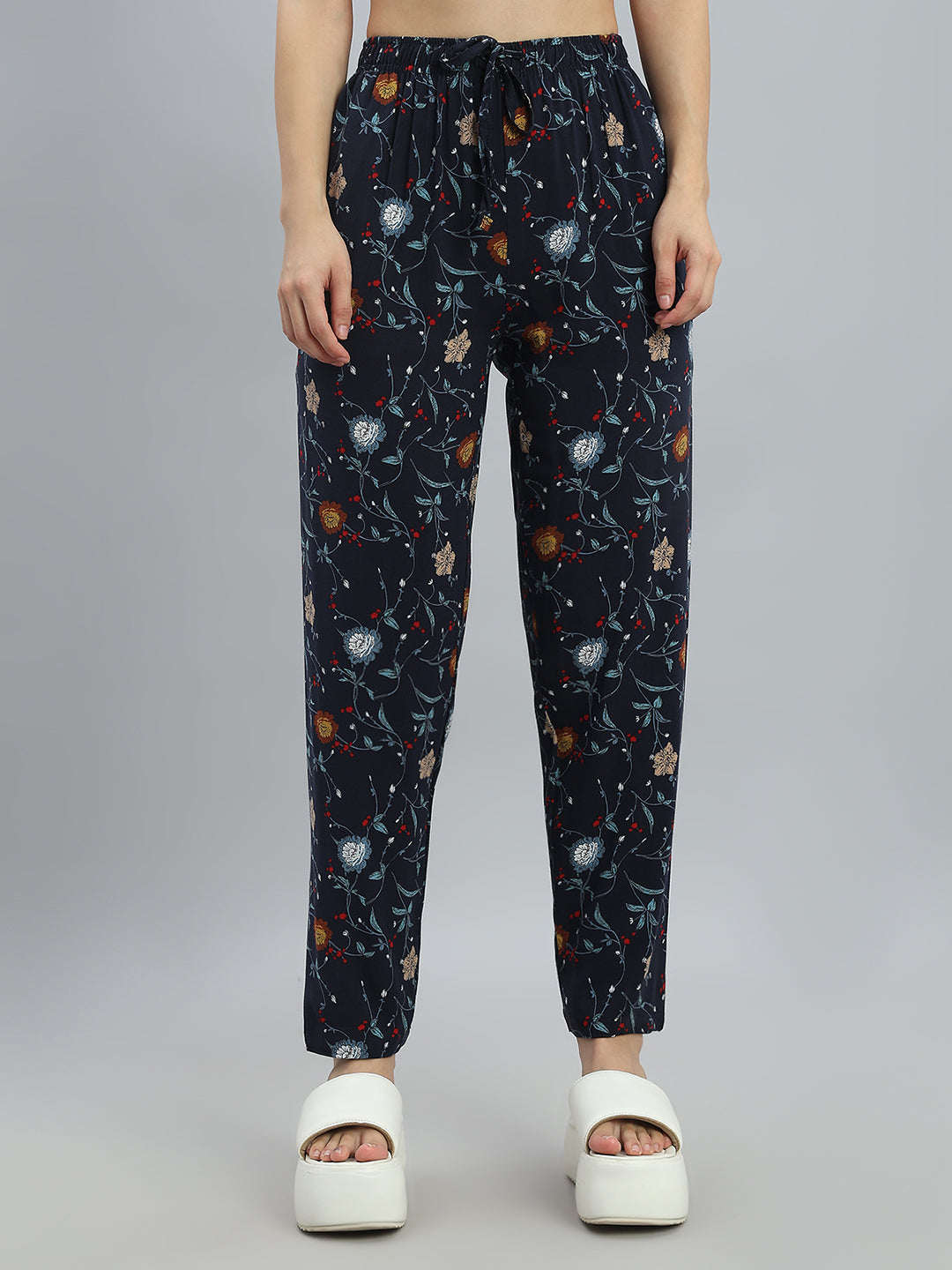 Navy Woven Viscose Printed Lounge Pants