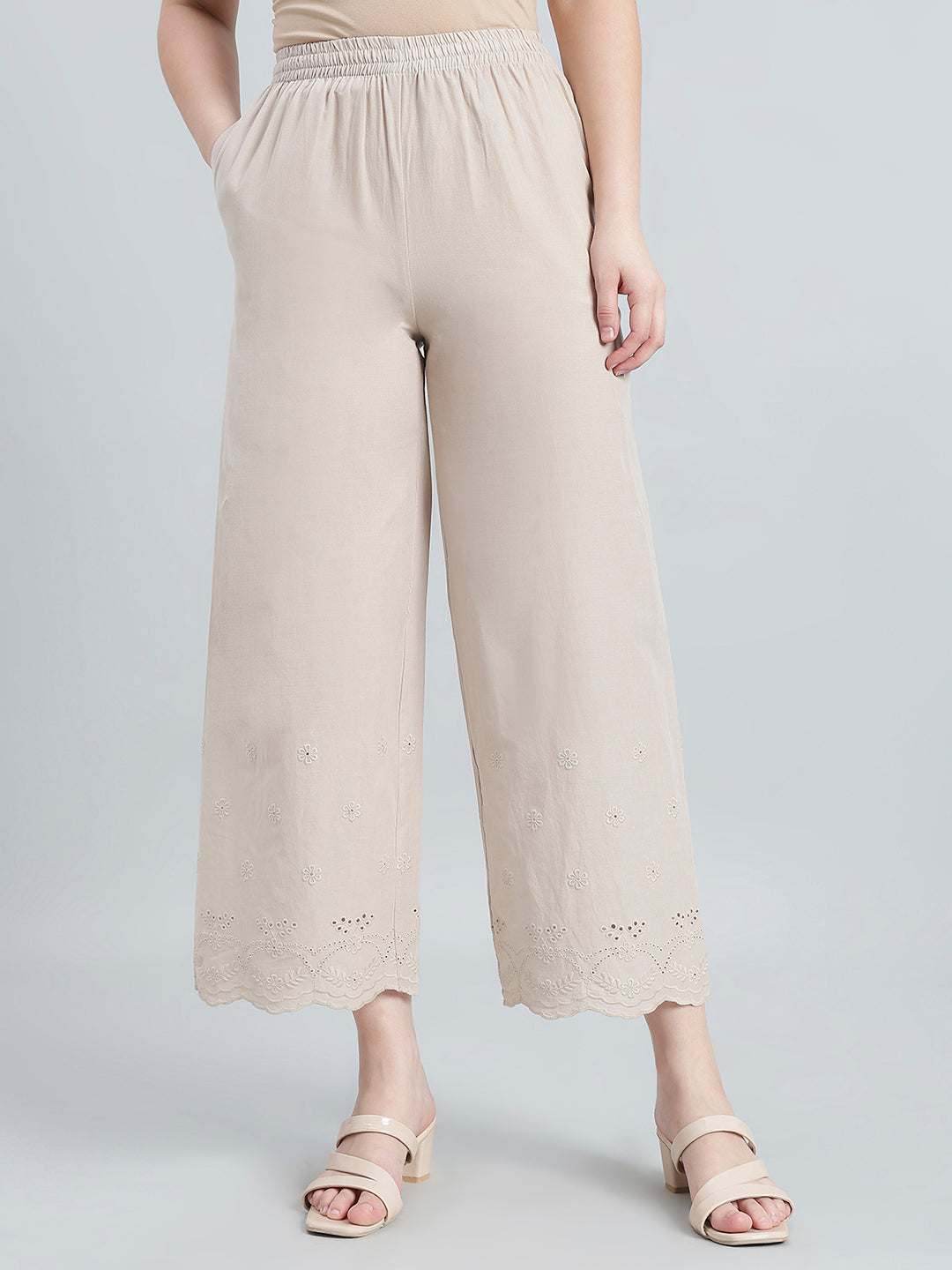 Light Beige 100% Cotton Hakoba Wide Pant