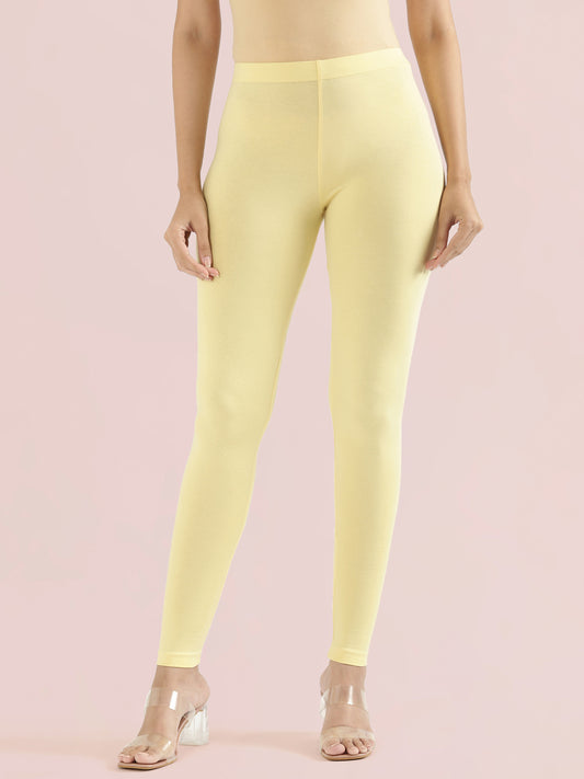 Butter Yellow Cotton Stretch Ankle Length Leggings
