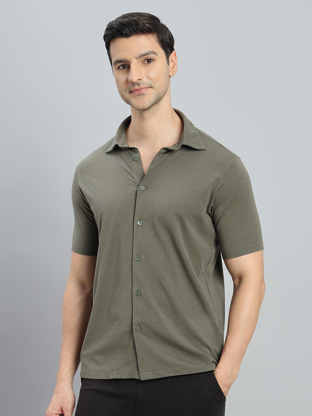 Cotton Stretch Half Sleeves Knit Shirt