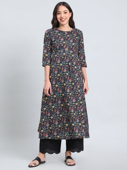 Cotton Jacobean Floral Print Anarkali