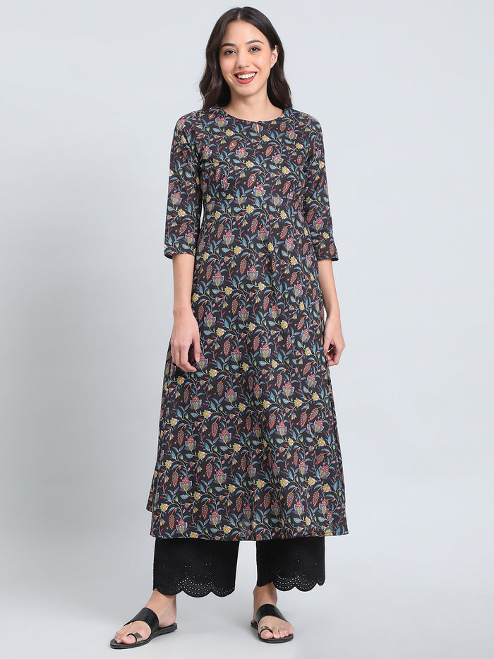 Cotton Jacobean Floral Print Anarkali