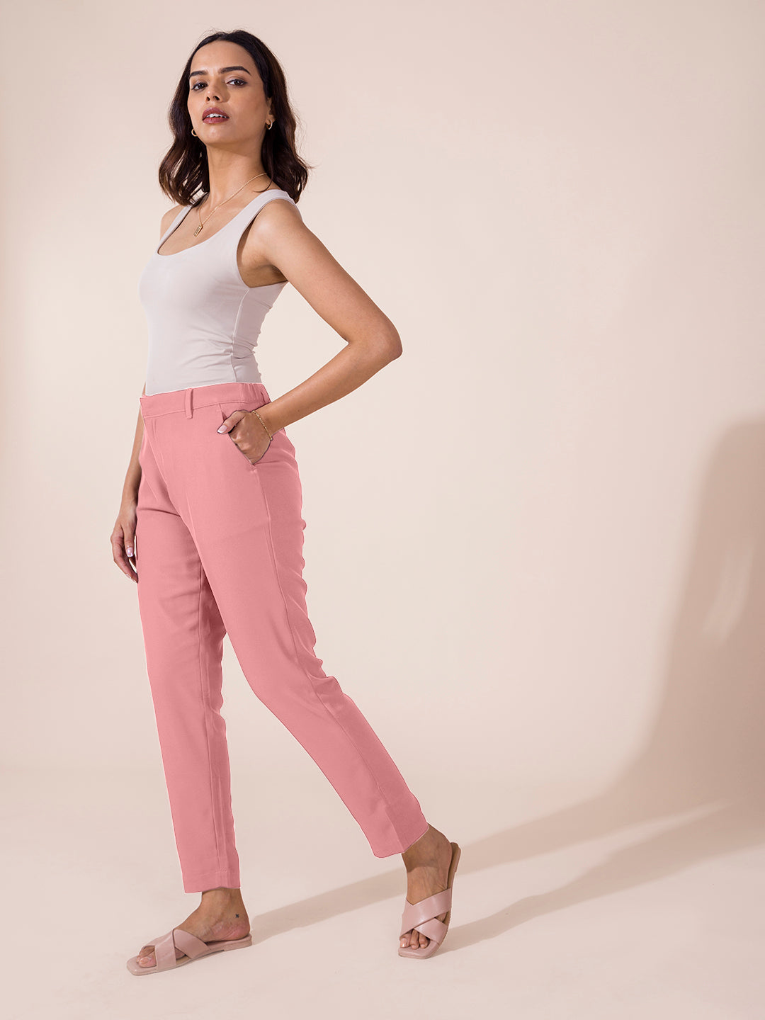 Rusty Pink Crepe Tapered Trouser