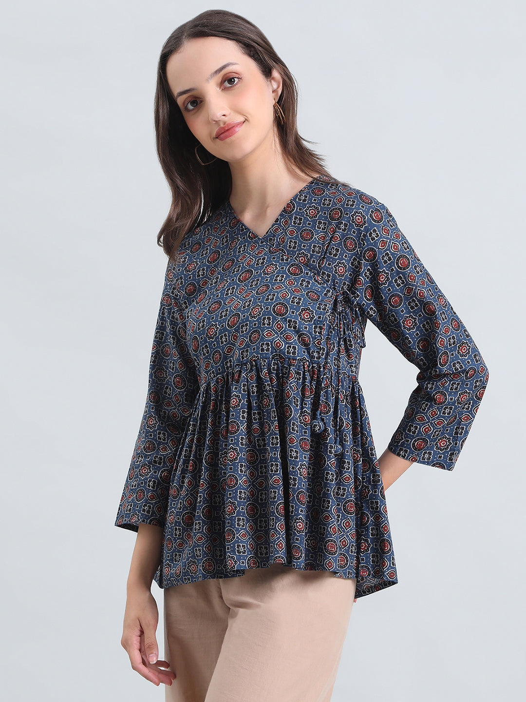 Cotton Ajrakh Print Peplum Blouse