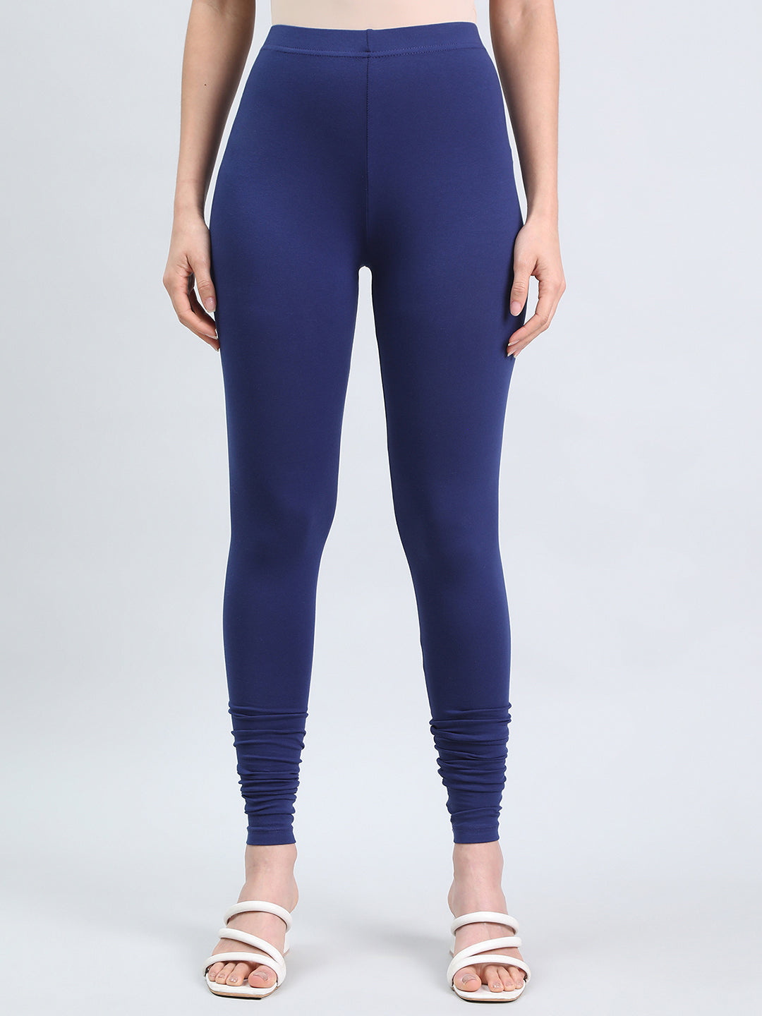 Ink Blue Cotton Stretch Ankle Length Leggings