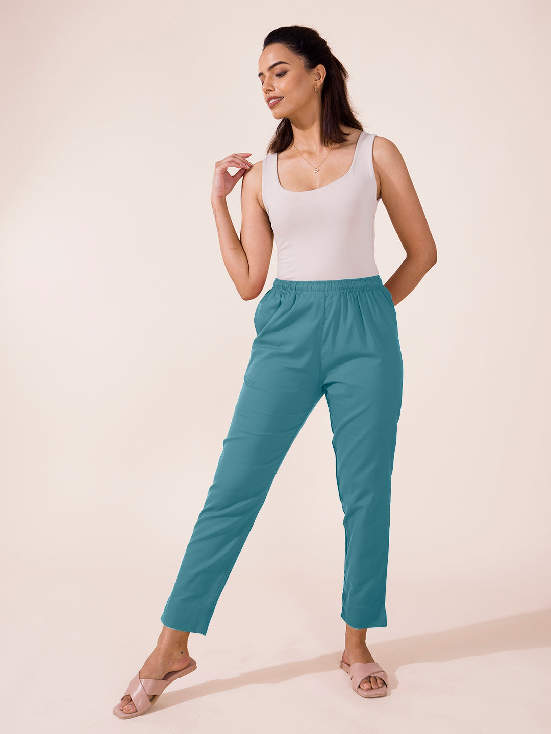 Dusty Blue Cotton Pencil Pant