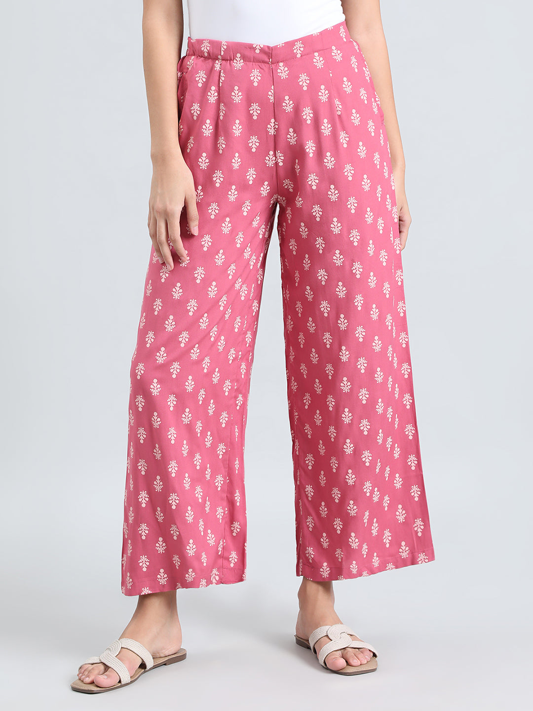 Medium Pink Woven Viscose Printed Palazzo