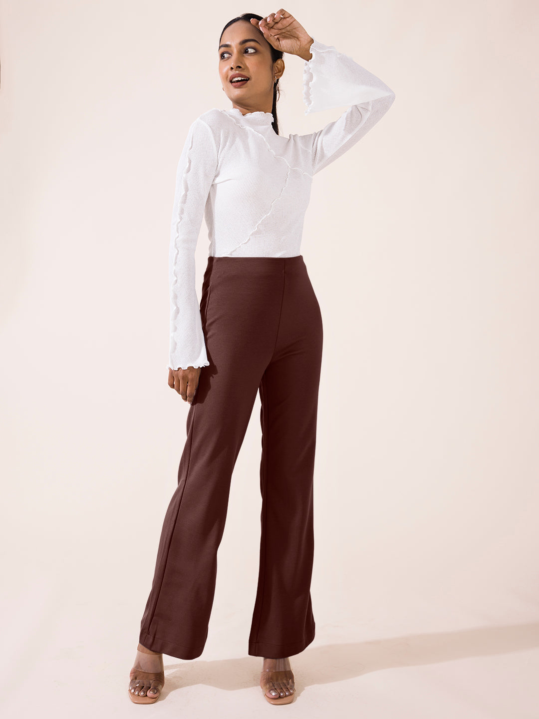 Dark Brown Roma Ponte Flared Pant