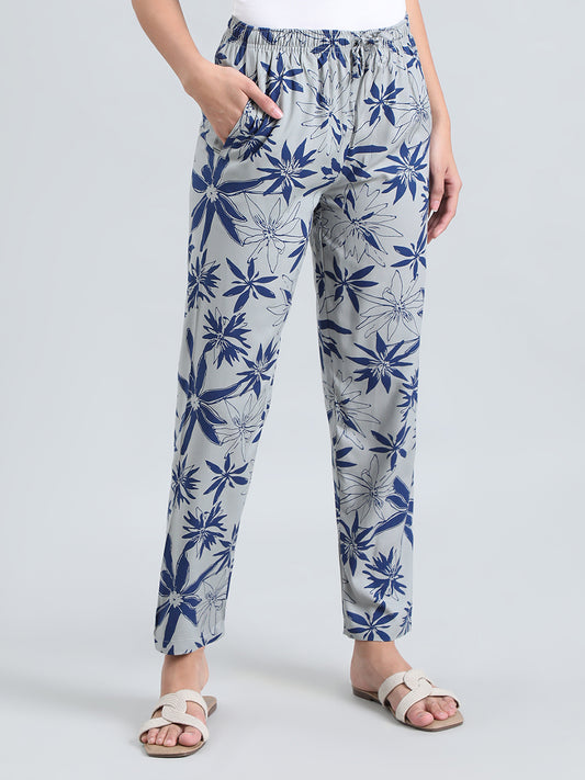 Grey Woven Viscose Printed Lounge Pants