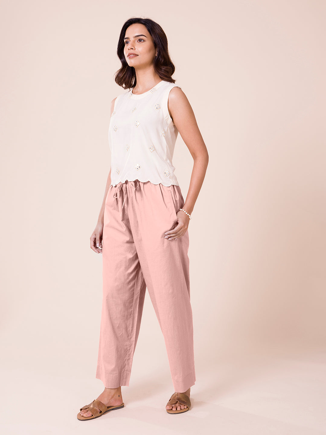 Baby Pink Cotton Wide Leg Pants