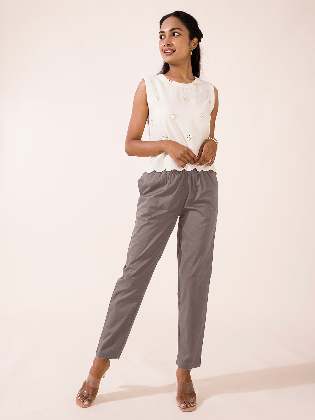 Ebony Grey Cotton Cambric Cotton Pants