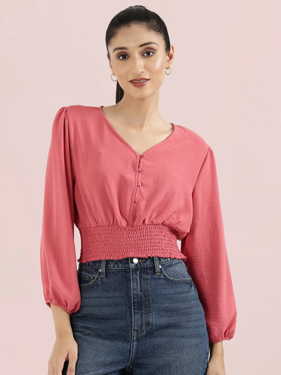 Hammered V-Neck Crop Top