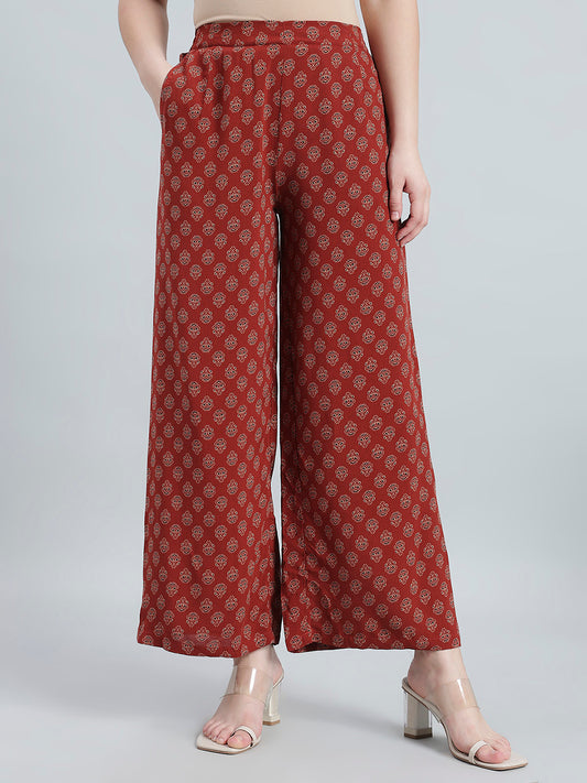 Red Woven Viscose Printed Palazzo
