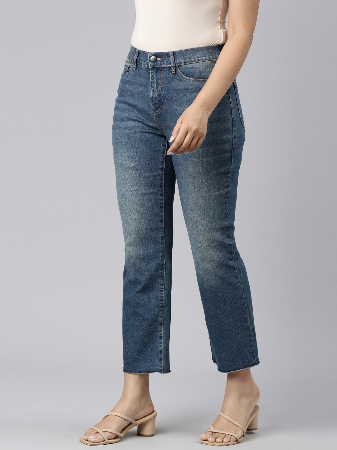 Buy Women High-Rise Mini Flare Jeans