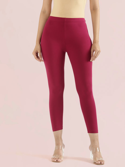 Dark Fuchsia Cotton Stretch Cropped Leggings