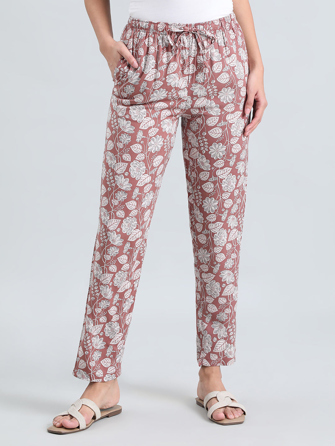 Brown Woven Viscose Printed Lounge Pants