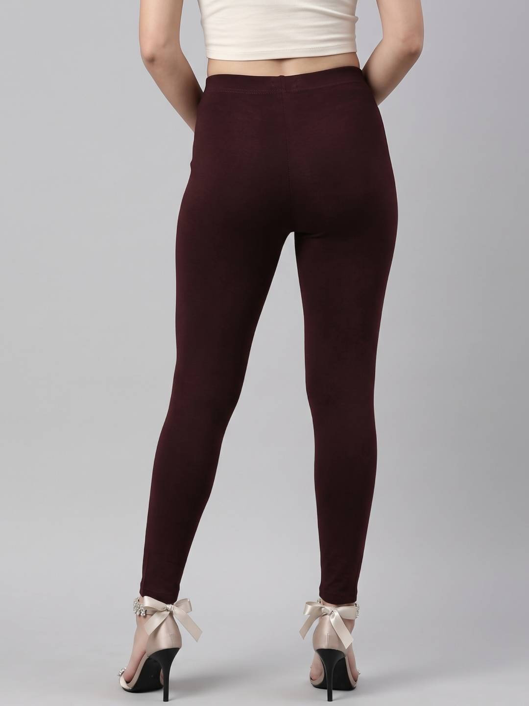 Dark Wine Cotton Stretch Ankle Length Leggings
