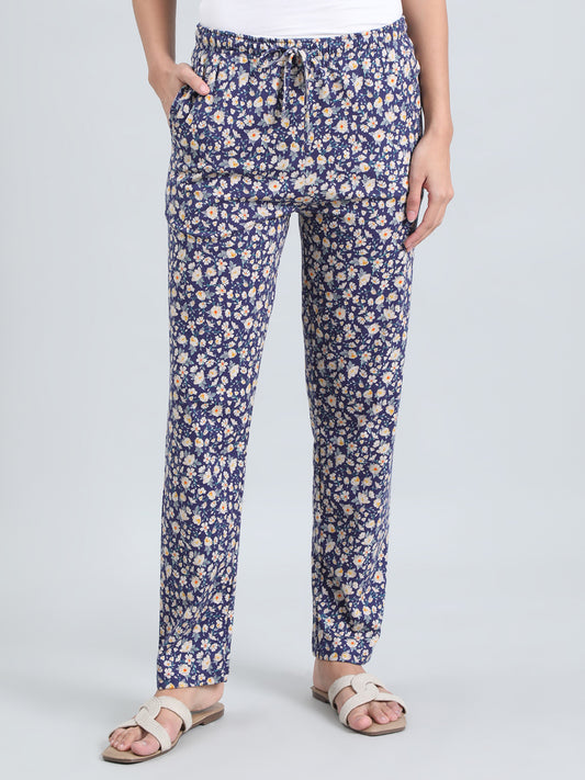 Navy Cotton Knit Printed Lounge Pants