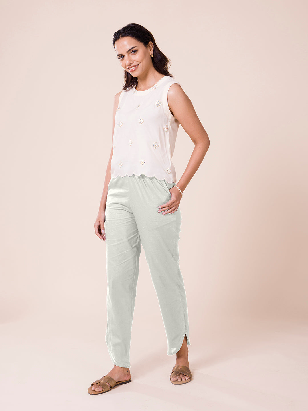 Ecru Cotton Stretch Dhoti Pant