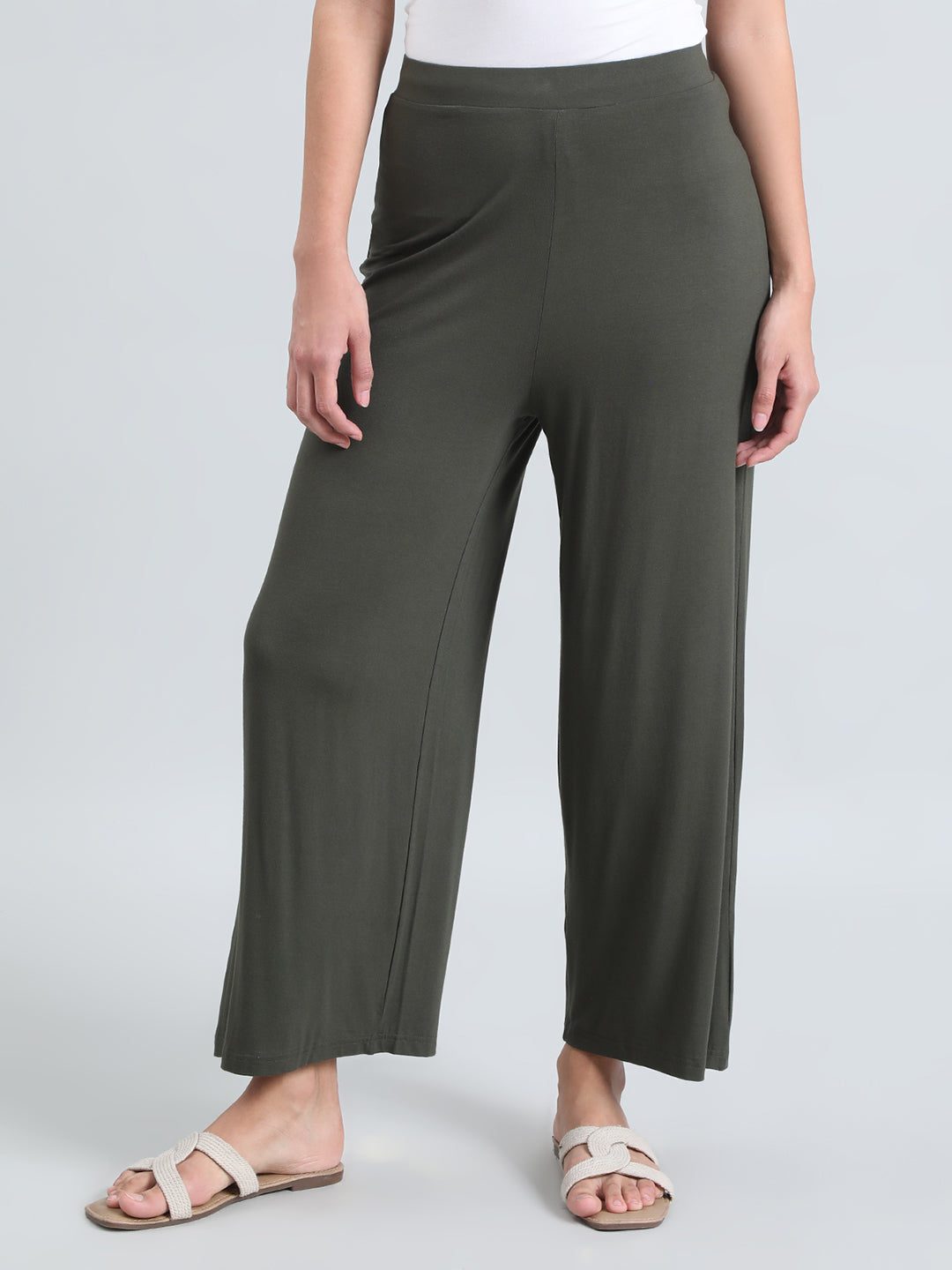 Olive Viscose Knit Palazzo