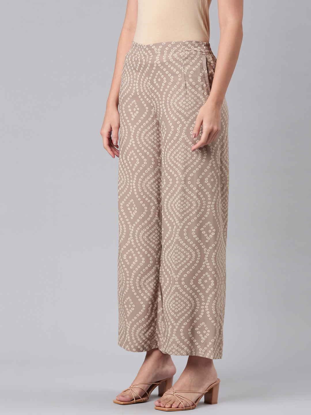 Beige Woven Viscose Printed Palazzo