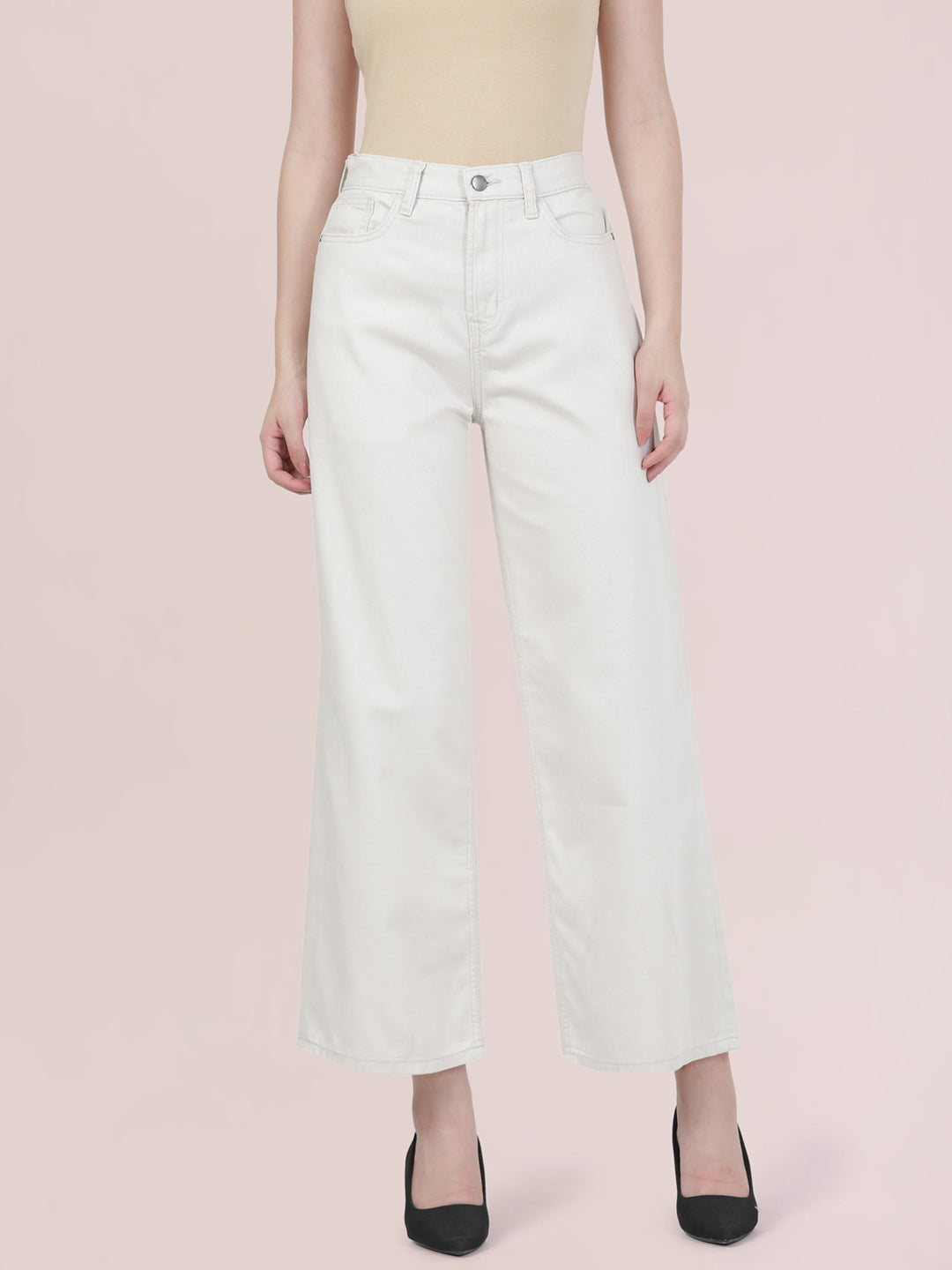 Cream Twill Wide Pants