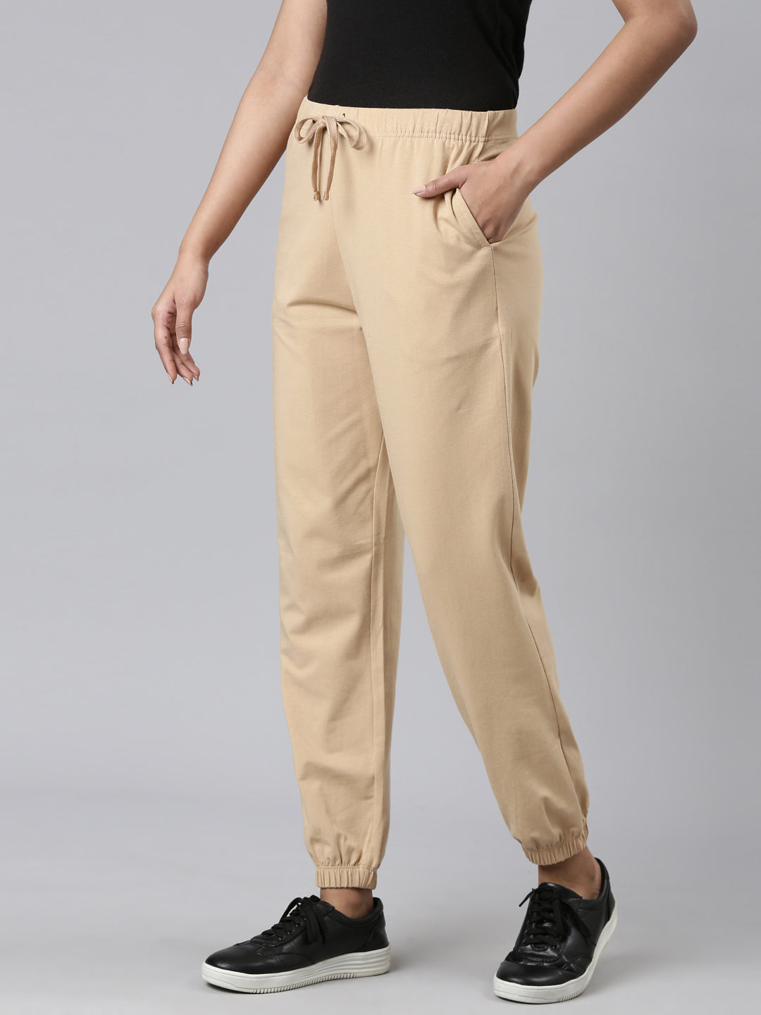 Beige Cotton Stretch Casual Joggers S - Main Image