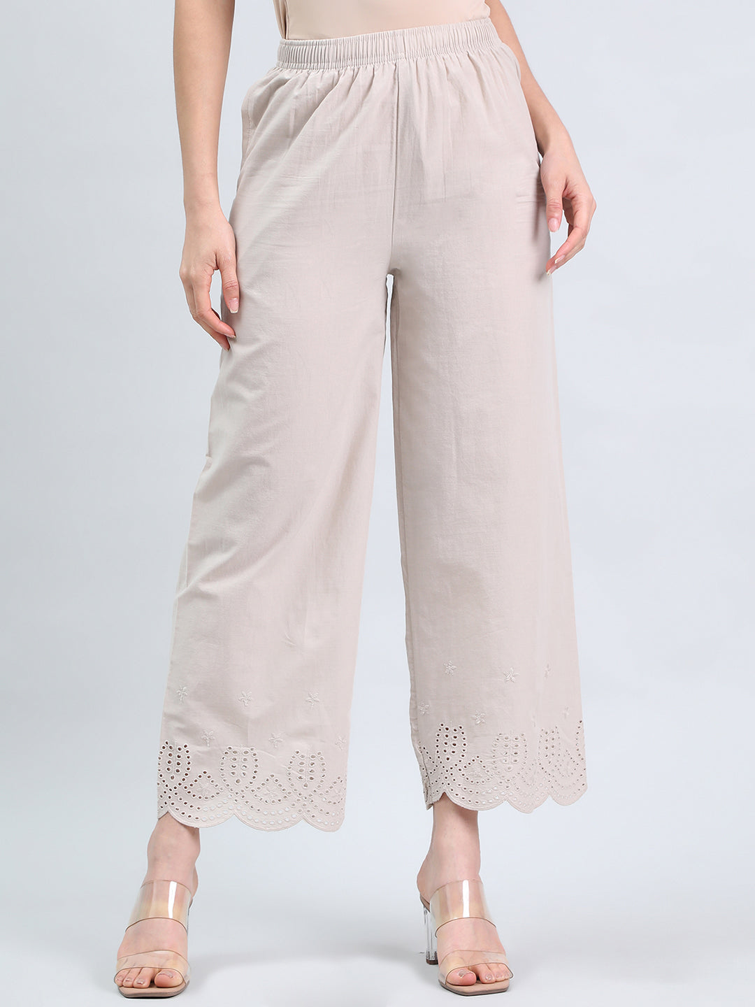 Light Beige Cotton Hakoba Palazzo