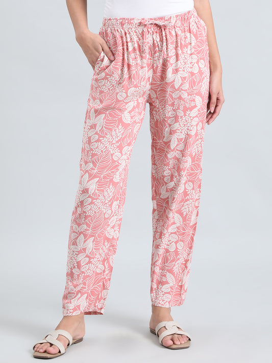 Medium Pink Woven Viscose Printed Lounge Pants