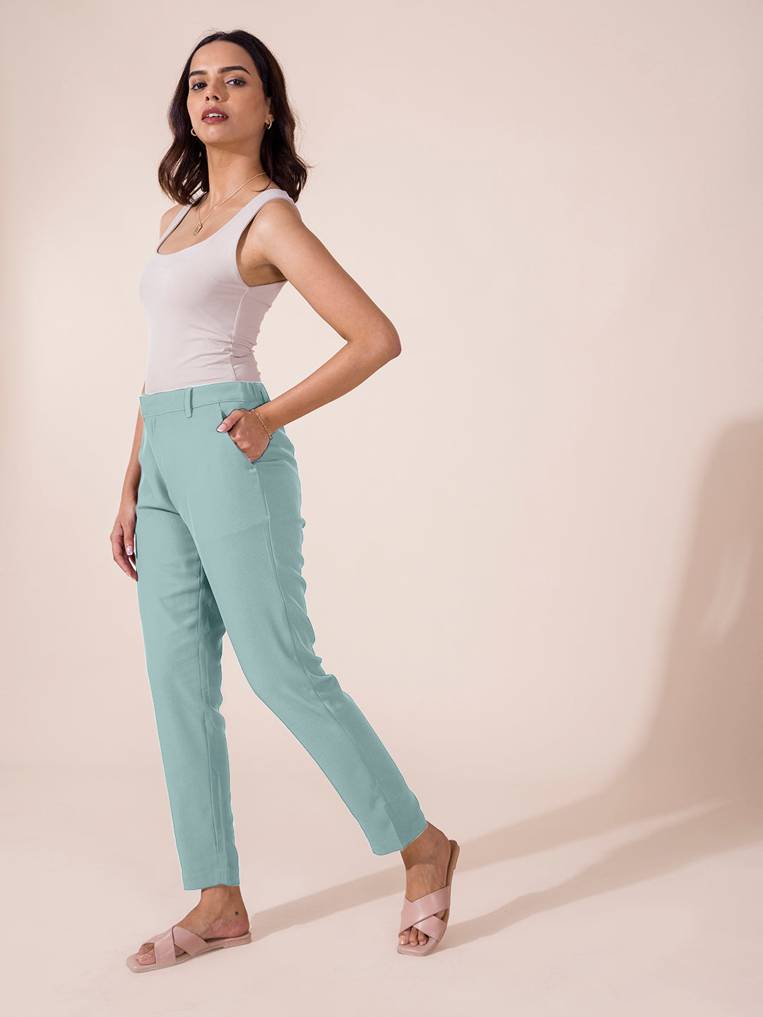 Dusty Green Crepe Tapered Trouser