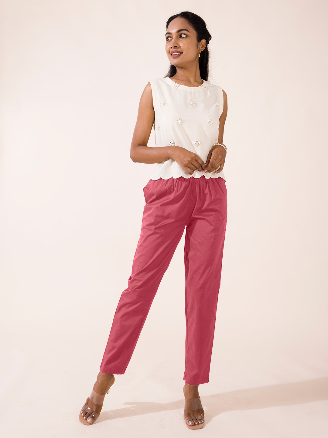 Rusty Pink Cotton Cambric Cotton Pants