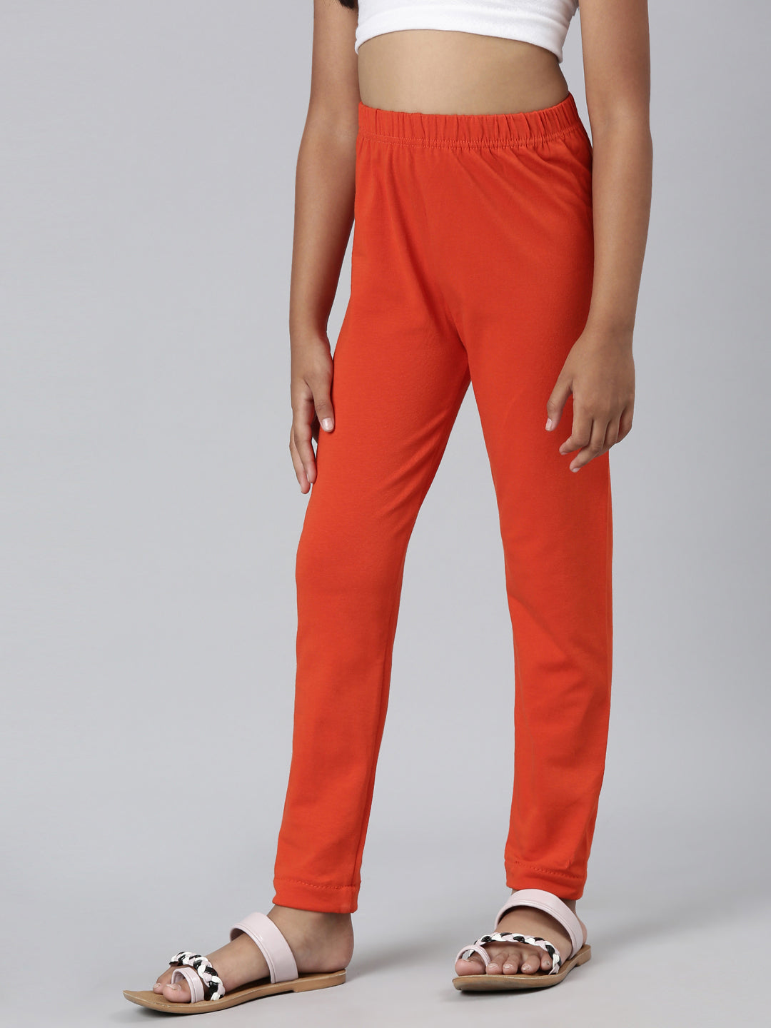 Orange Cotton Stretch  Ankle Length Leggings