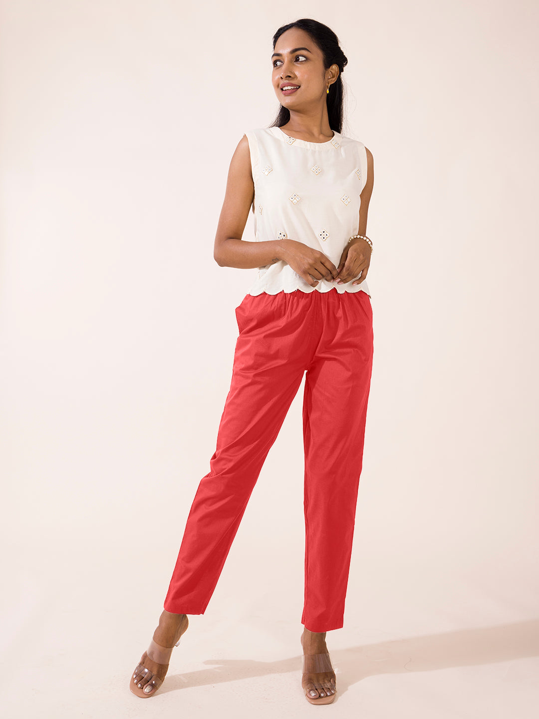 Coral Cotton Cambric Cotton Pants