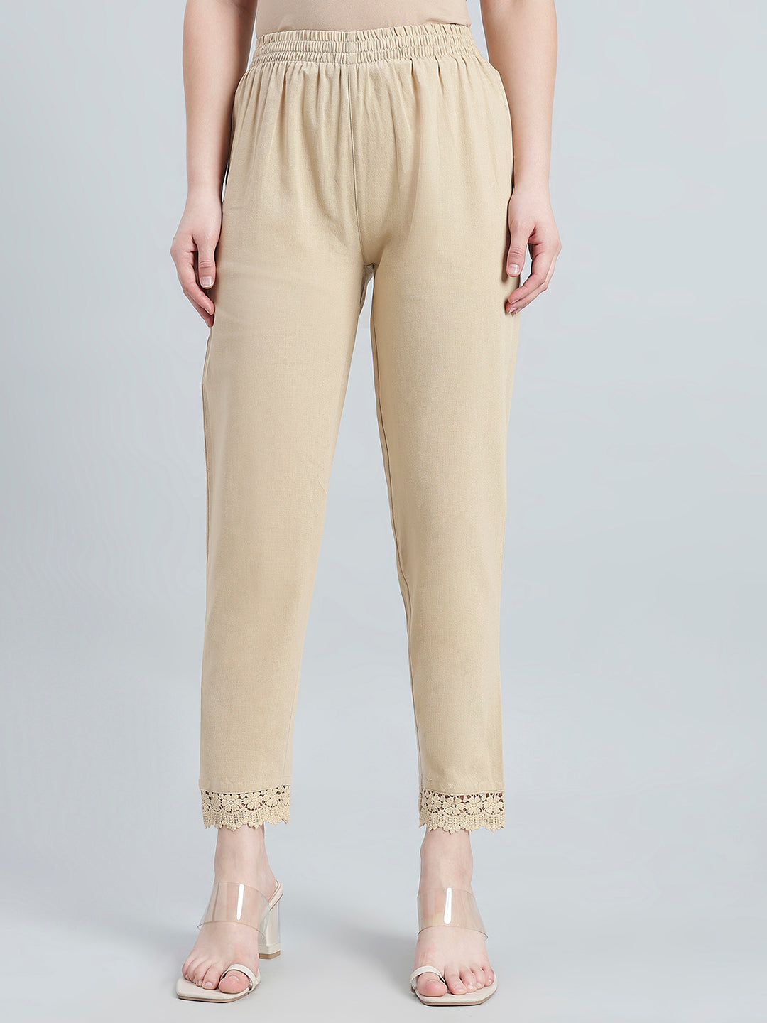 Light Beige 100% Cotton Lace Pencil Pant