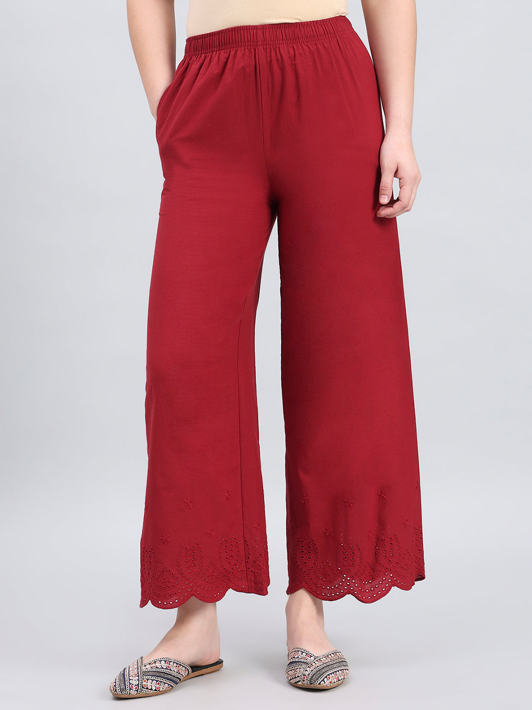 Light Maroon Cotton Hakoba Palazzo